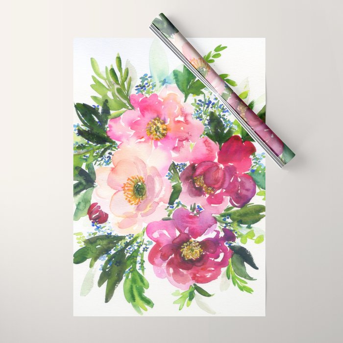 5 pink peonies in watercolor Wrapping Paper
