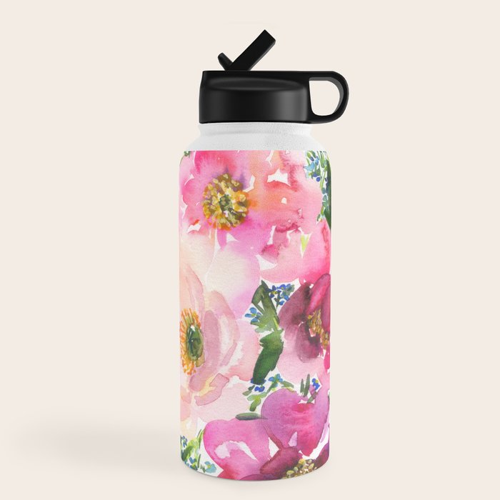 5 pink peonies in watercolor Water Bottle
