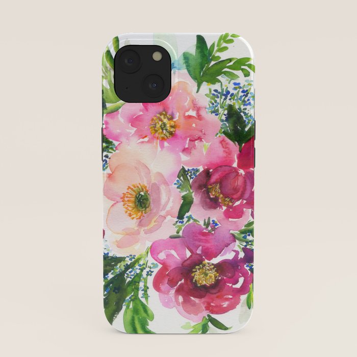 5 pink peonies in watercolor iPhone Case