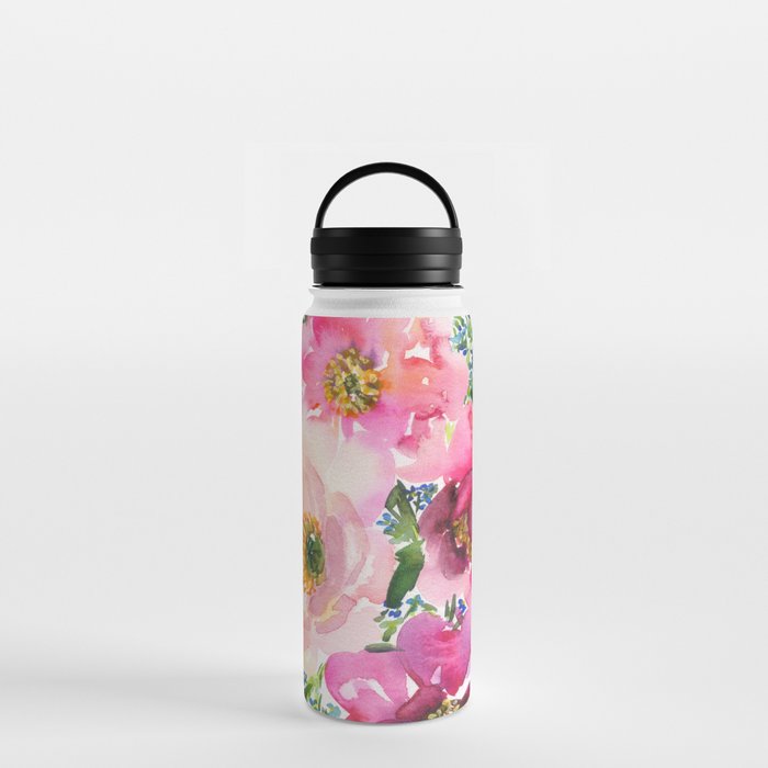 5 pink peonies in watercolor Water Bottle