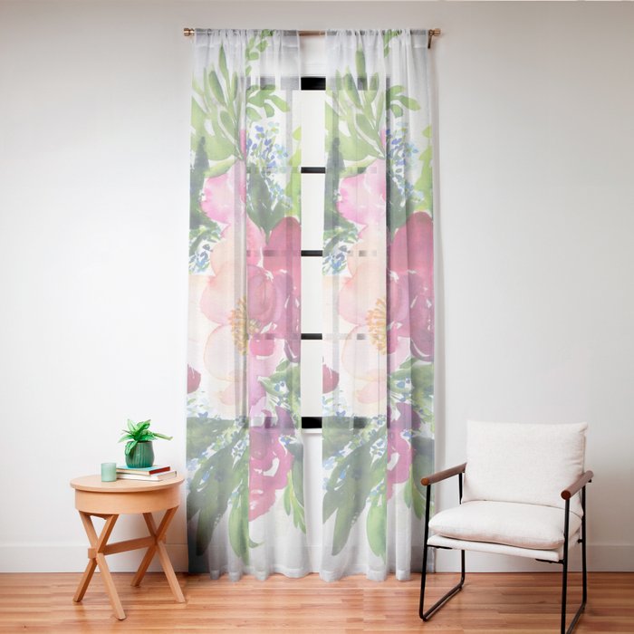 5 pink peonies in watercolor Window Curtain