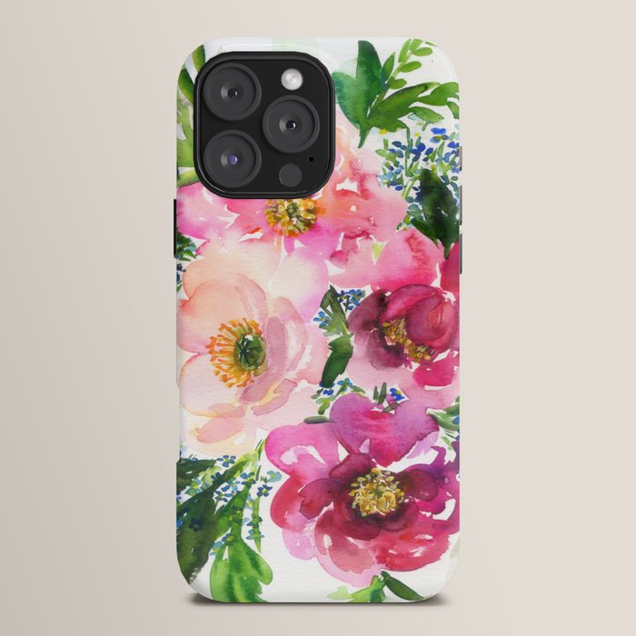 5 pink peonies in watercolor iPhone Case