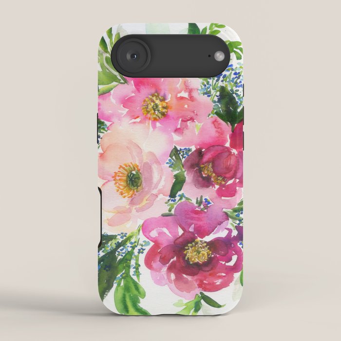 5 pink peonies in watercolor iPhone Case