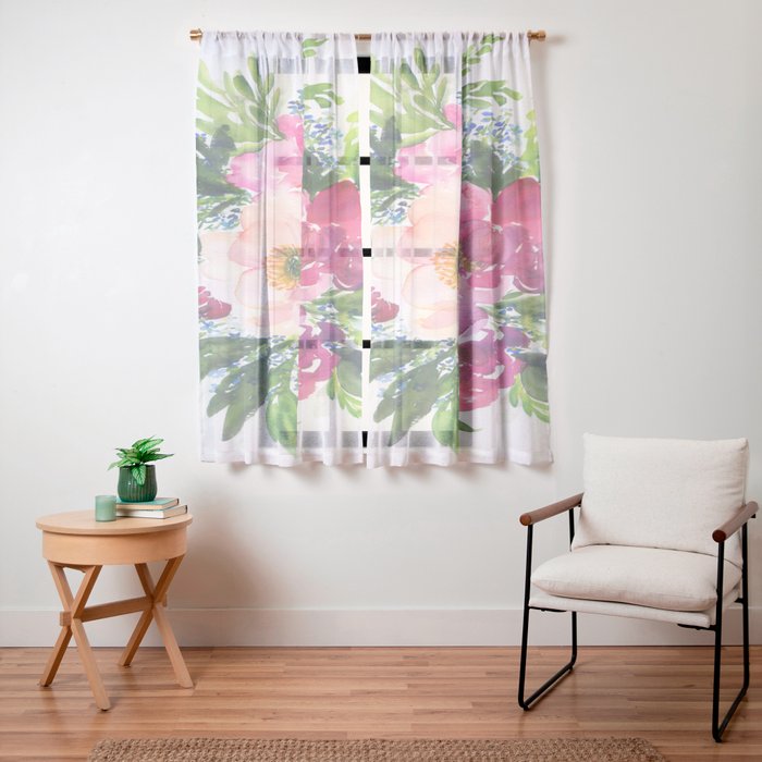 5 pink peonies in watercolor Window Curtain