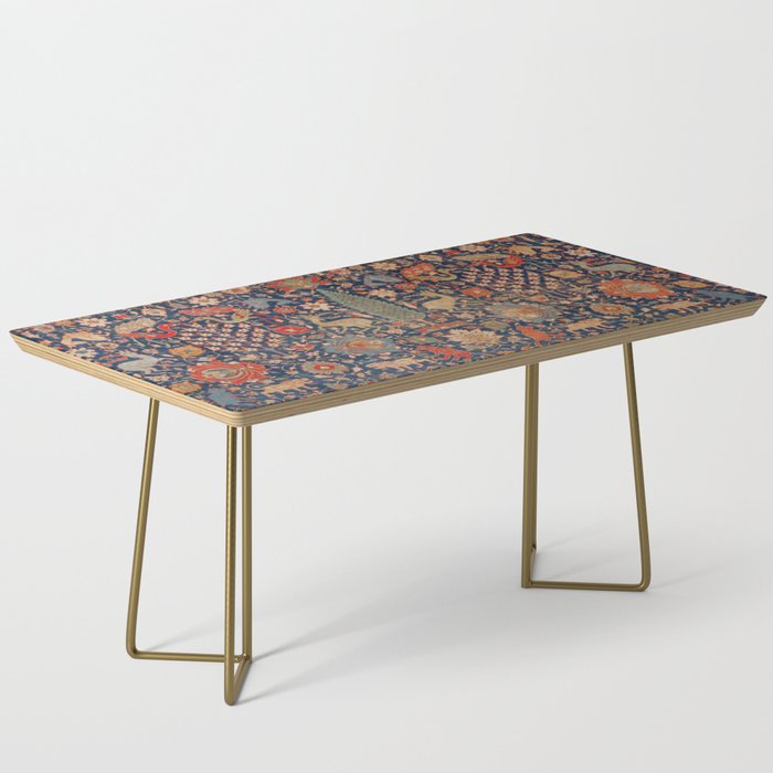 17th Century Persian Rug Print with Animals Coffee Table
