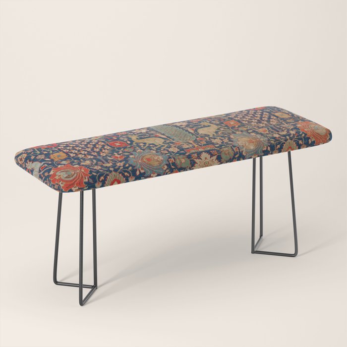 17th Century Persian Rug Print with Animals Bench