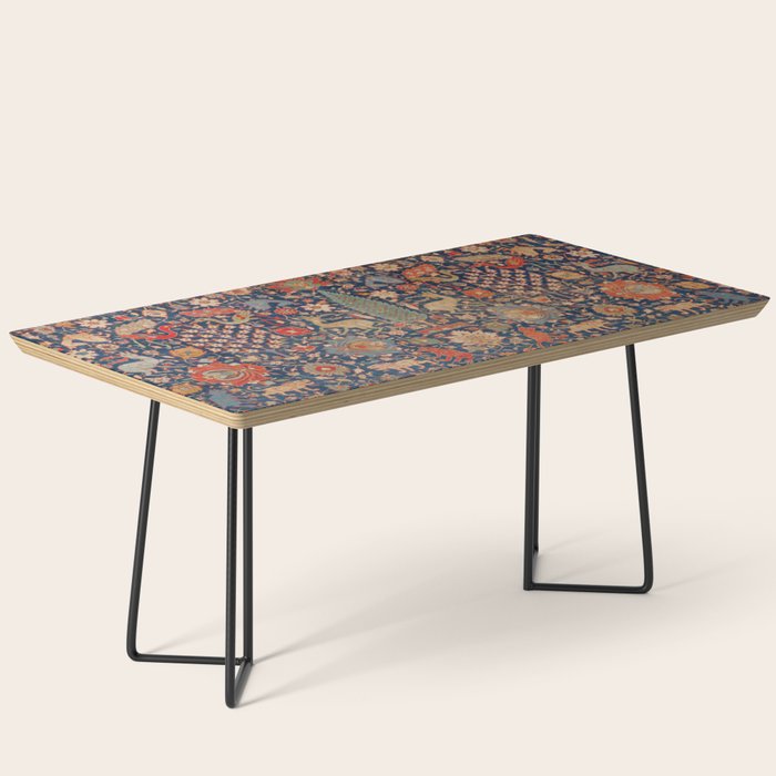 17th Century Persian Rug Print with Animals Coffee Table