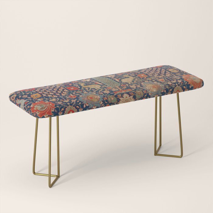 17th Century Persian Rug Print with Animals Bench