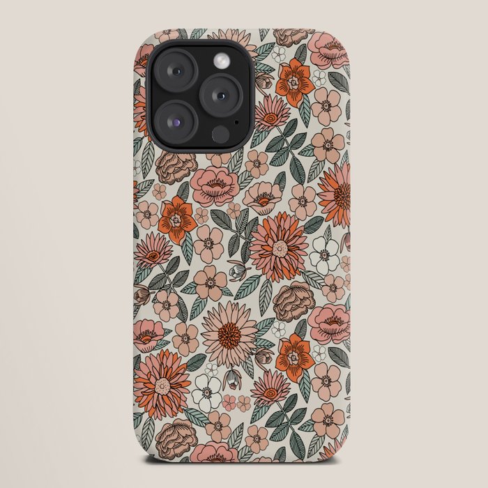 70s flowers - 70s, retro, spring, floral, florals, floral pattern, retro flowers, boho, hippie, earthy, muted iPhone Case