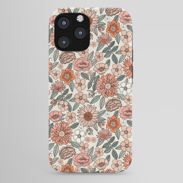 70s flowers - 70s, retro, spring, floral, florals, floral pattern, retro flowers, boho, hippie, earthy, muted iPhone Case