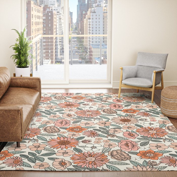 70s flowers - 70s, retro, spring, floral, florals, floral pattern, retro flowers, boho, hippie, earthy, muted Rug
