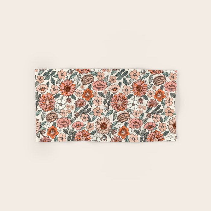 70s flowers - 70s, retro, spring, floral, florals, floral pattern, retro flowers, boho, hippie, earthy, muted Bath Towel