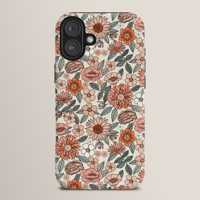 70s flowers - 70s, retro, spring, floral, florals, floral pattern, retro flowers, boho, hippie, earthy, muted iPhone Case