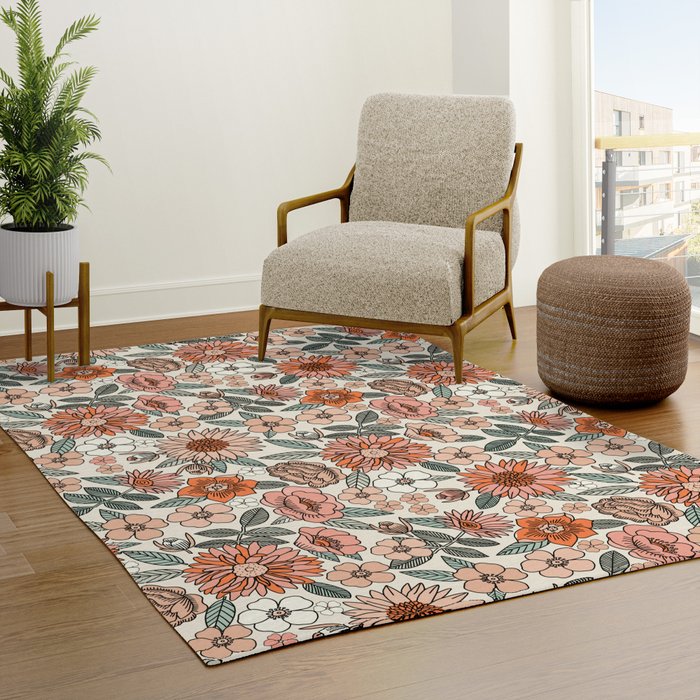 70s flowers - 70s, retro, spring, floral, florals, floral pattern, retro flowers, boho, hippie, earthy, muted Rug