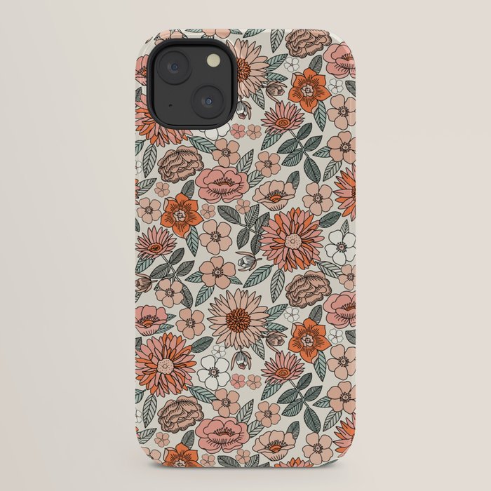 70s flowers - 70s, retro, spring, floral, florals, floral pattern, retro flowers, boho, hippie, earthy, muted iPhone Case