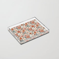 70s flowers - 70s, retro, spring, floral, florals, floral pattern, retro flowers, boho, hippie, earthy, muted Acrylic Tray