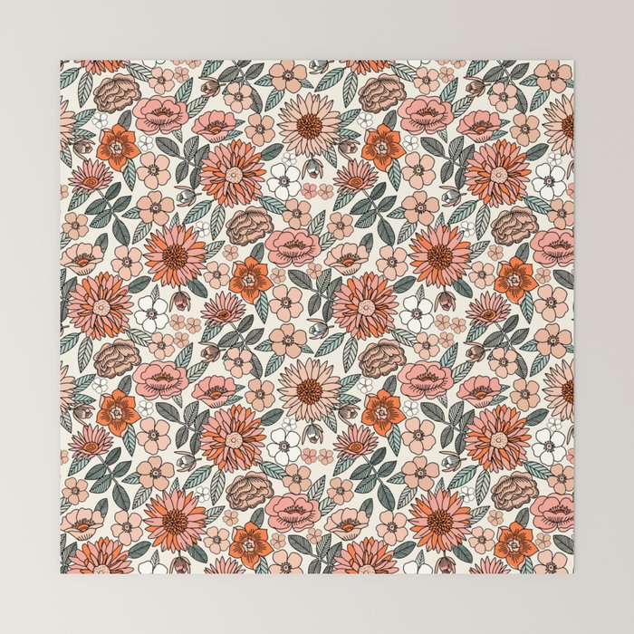 70s flowers - 70s, retro, spring, floral, florals, floral pattern, retro flowers, boho, hippie, earthy, muted Mini Art Print