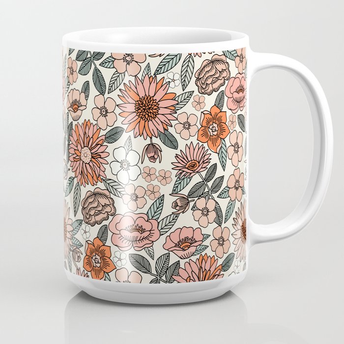 70s flowers - 70s, retro, spring, floral, florals, floral pattern, retro flowers, boho, hippie, earthy, muted Coffee Mug