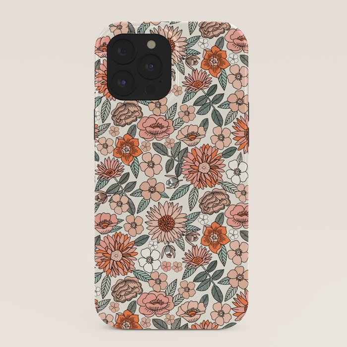 70s flowers - 70s, retro, spring, floral, florals, floral pattern, retro flowers, boho, hippie, earthy, muted iPhone Case