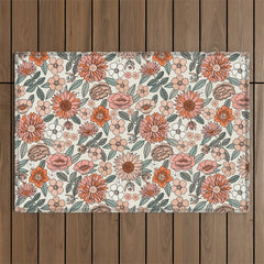 70s flowers - 70s, retro, spring, floral, florals, floral pattern, retro flowers, boho, hippie, earthy, muted Outdoor Rug