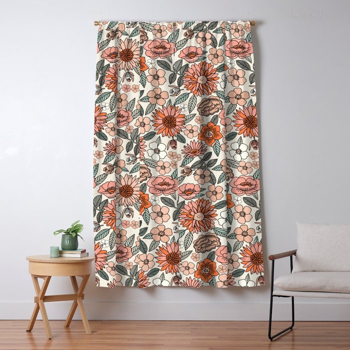 70s flowers - 70s, retro, spring, floral, florals, floral pattern, retro flowers, boho, hippie, earthy, muted Window Curtain