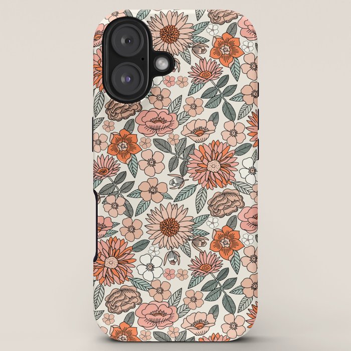 70s flowers - 70s, retro, spring, floral, florals, floral pattern, retro flowers, boho, hippie, earthy, muted iPhone Case