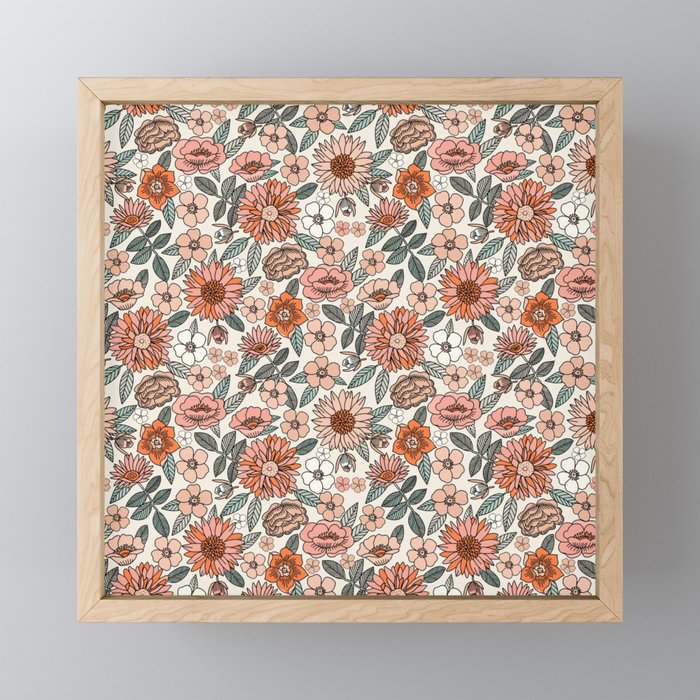 70s flowers - 70s, retro, spring, floral, florals, floral pattern, retro flowers, boho, hippie, earthy, muted Mini Art Print