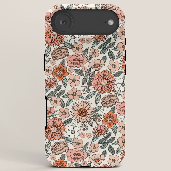 70s flowers - 70s, retro, spring, floral, florals, floral pattern, retro flowers, boho, hippie, earthy, muted iPhone Case