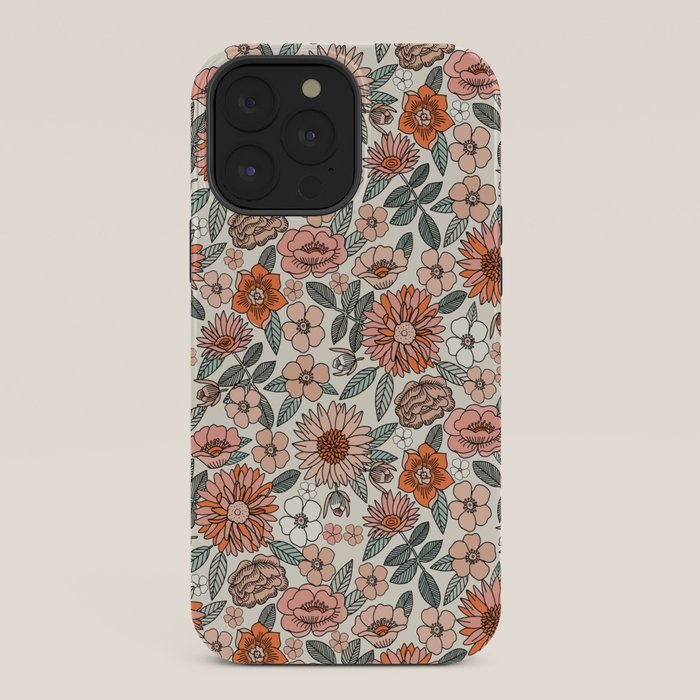 70s flowers - 70s, retro, spring, floral, florals, floral pattern, retro flowers, boho, hippie, earthy, muted iPhone Case