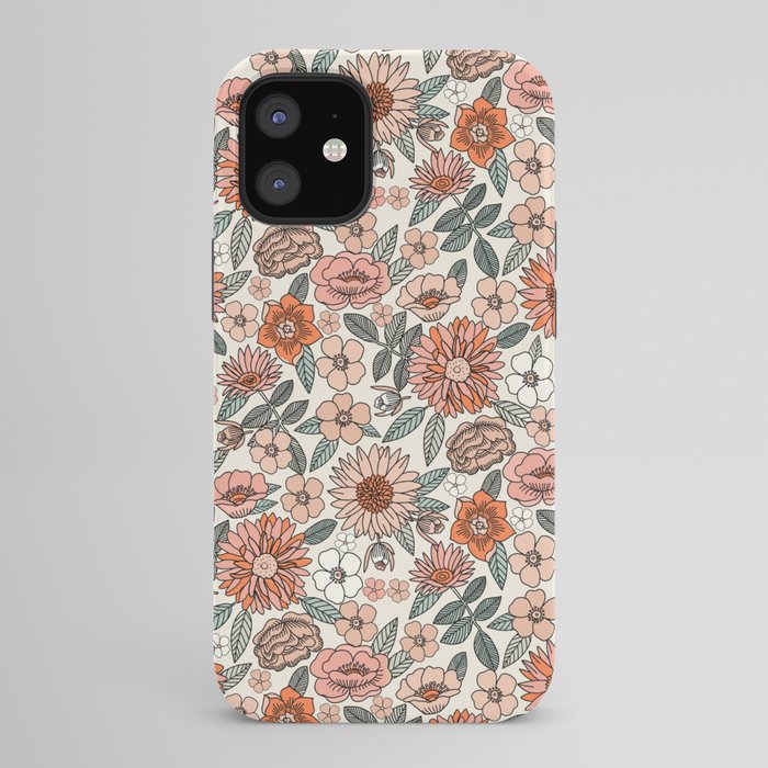 70s flowers - 70s, retro, spring, floral, florals, floral pattern, retro flowers, boho, hippie, earthy, muted iPhone Case