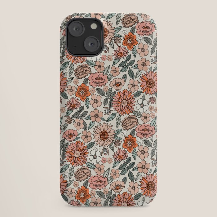 70s flowers - 70s, retro, spring, floral, florals, floral pattern, retro flowers, boho, hippie, earthy, muted iPhone Case