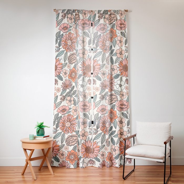 70s flowers - 70s, retro, spring, floral, florals, floral pattern, retro flowers, boho, hippie, earthy, muted Window Curtain
