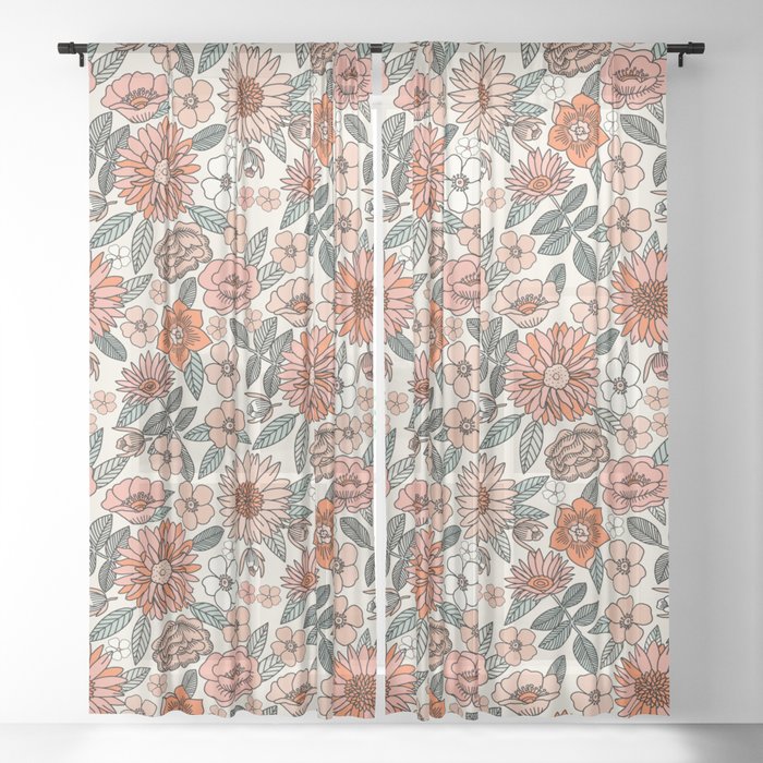 70s flowers - 70s, retro, spring, floral, florals, floral pattern, retro flowers, boho, hippie, earthy, muted Window Curtain
