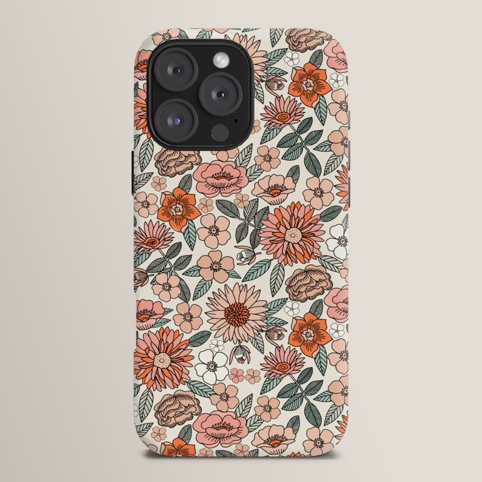 70s flowers - 70s, retro, spring, floral, florals, floral pattern, retro flowers, boho, hippie, earthy, muted iPhone Case