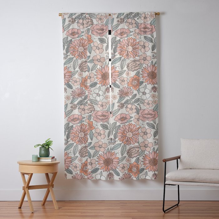 70s flowers - 70s, retro, spring, floral, florals, floral pattern, retro flowers, boho, hippie, earthy, muted Window Curtain