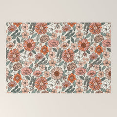 70s flowers - 70s, retro, spring, floral, florals, floral pattern, retro flowers, boho, hippie, earthy, muted Welcome Mat