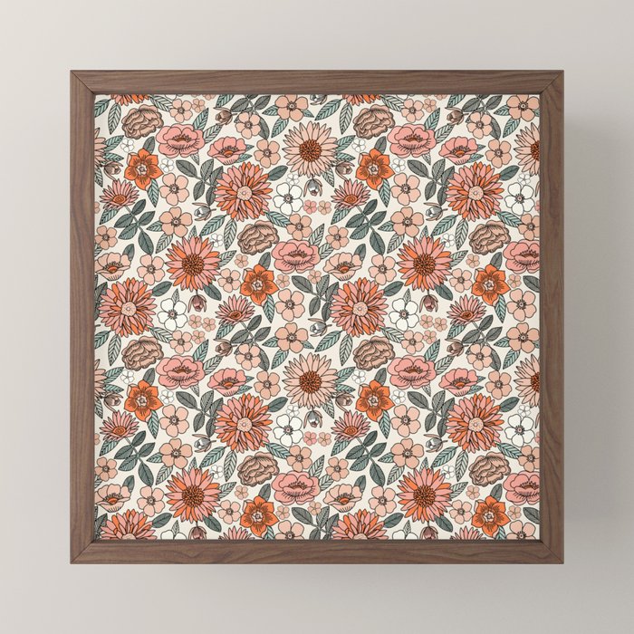 70s flowers - 70s, retro, spring, floral, florals, floral pattern, retro flowers, boho, hippie, earthy, muted Mini Art Print