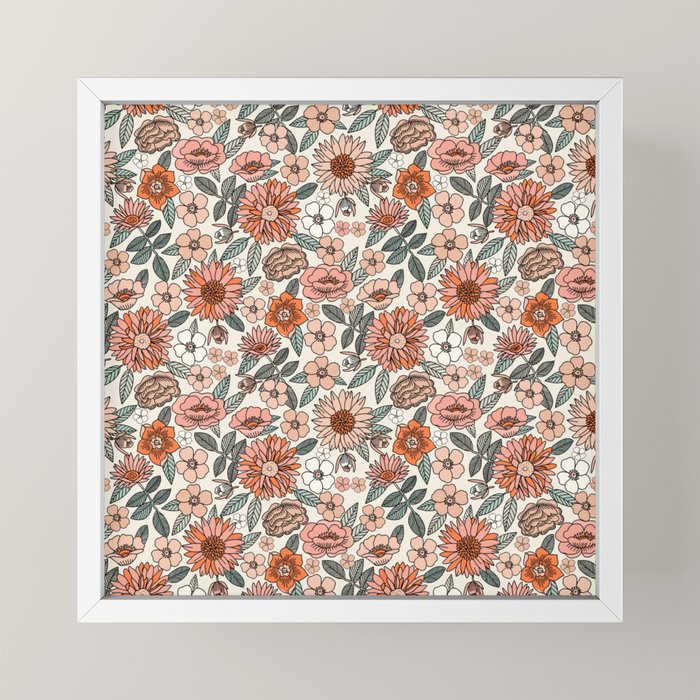 70s flowers - 70s, retro, spring, floral, florals, floral pattern, retro flowers, boho, hippie, earthy, muted Mini Art Print