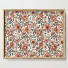 70s flowers - 70s, retro, spring, floral, florals, floral pattern, retro flowers, boho, hippie, earthy, muted Serving Tray