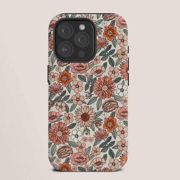 70s flowers - 70s, retro, spring, floral, florals, floral pattern, retro flowers, boho, hippie, earthy, muted iPhone Case