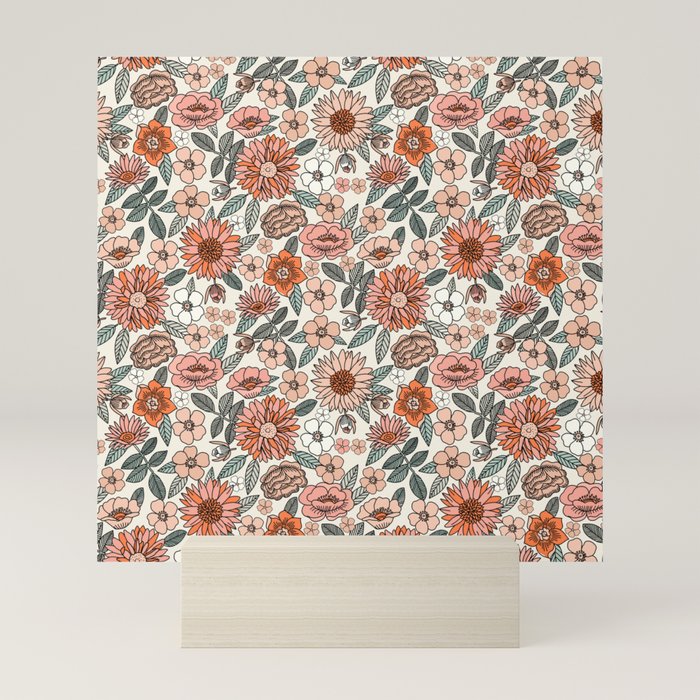 70s flowers - 70s, retro, spring, floral, florals, floral pattern, retro flowers, boho, hippie, earthy, muted Mini Art Print