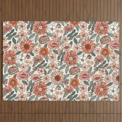 70s flowers - 70s, retro, spring, floral, florals, floral pattern, retro flowers, boho, hippie, earthy, muted Outdoor Rug