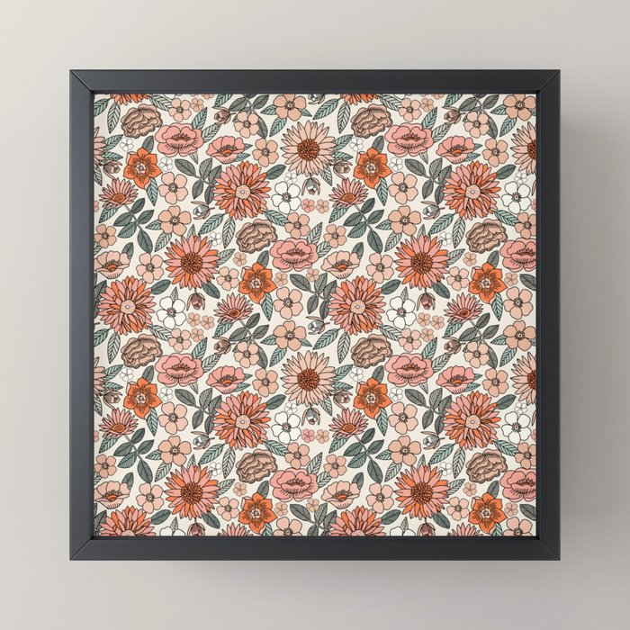 70s flowers - 70s, retro, spring, floral, florals, floral pattern, retro flowers, boho, hippie, earthy, muted Mini Art Print