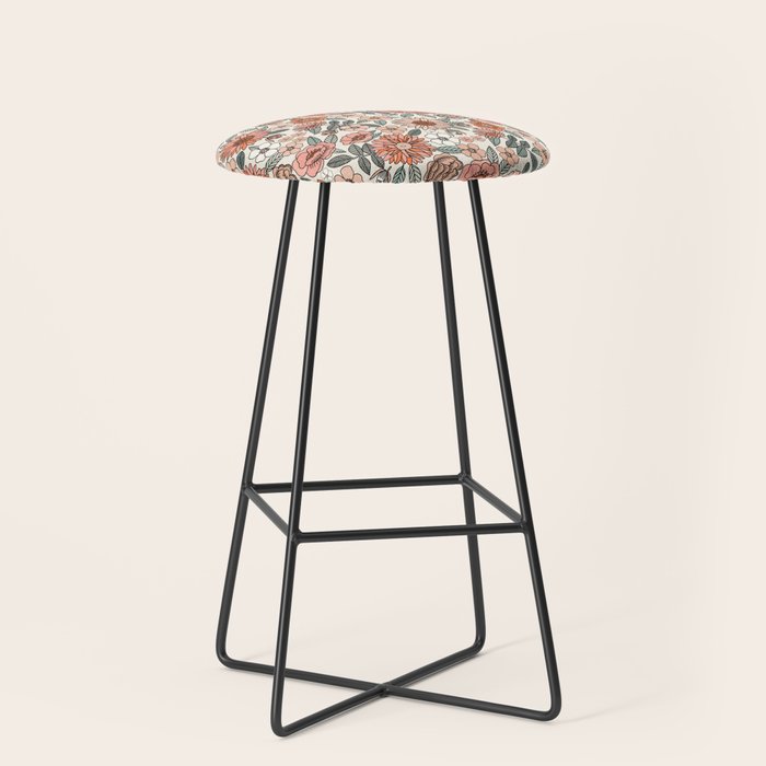 70s flowers - 70s, retro, spring, floral, florals, floral pattern, retro flowers, boho, hippie, earthy, muted Stool