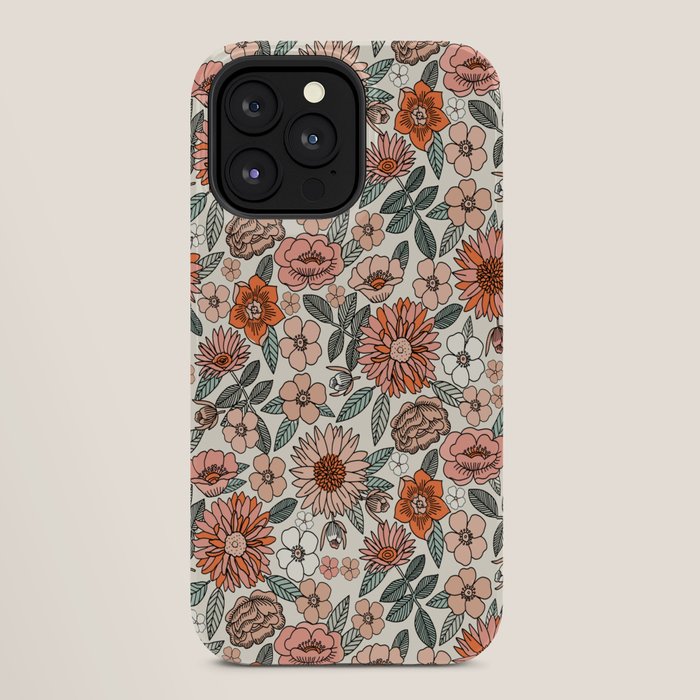 70s flowers - 70s, retro, spring, floral, florals, floral pattern, retro flowers, boho, hippie, earthy, muted iPhone Case