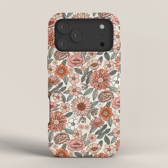 70s flowers - 70s, retro, spring, floral, florals, floral pattern, retro flowers, boho, hippie, earthy, muted iPhone Case