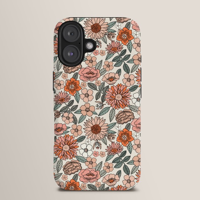70s flowers - 70s, retro, spring, floral, florals, floral pattern, retro flowers, boho, hippie, earthy, muted iPhone Case