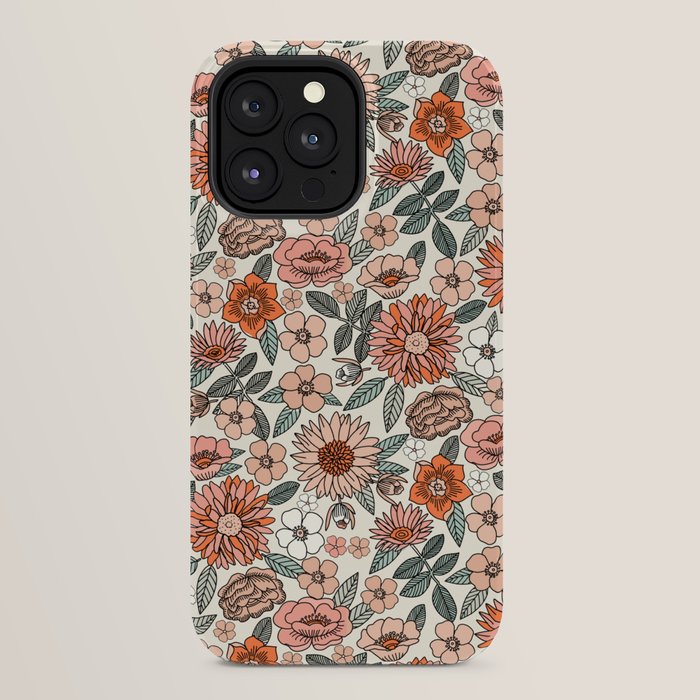 70s flowers - 70s, retro, spring, floral, florals, floral pattern, retro flowers, boho, hippie, earthy, muted iPhone Case