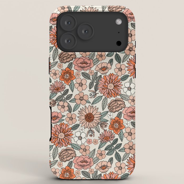 70s flowers - 70s, retro, spring, floral, florals, floral pattern, retro flowers, boho, hippie, earthy, muted iPhone Case