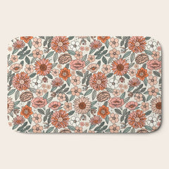 70s flowers - 70s, retro, spring, floral, florals, floral pattern, retro flowers, boho, hippie, earthy, muted Bath Mat